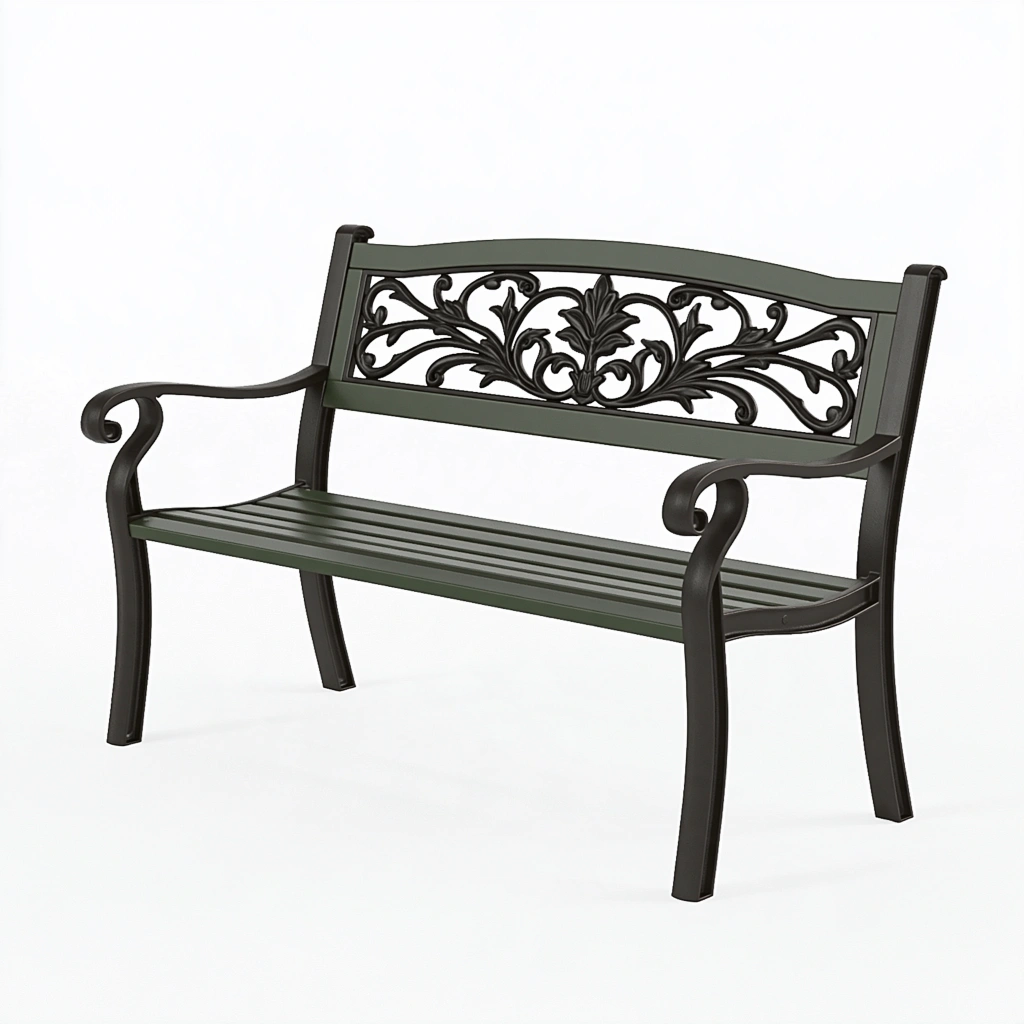Gartenbank 127 x 63 x 88 cm Metall Schwarz Grün mit Armlehnen im klassischen Stil