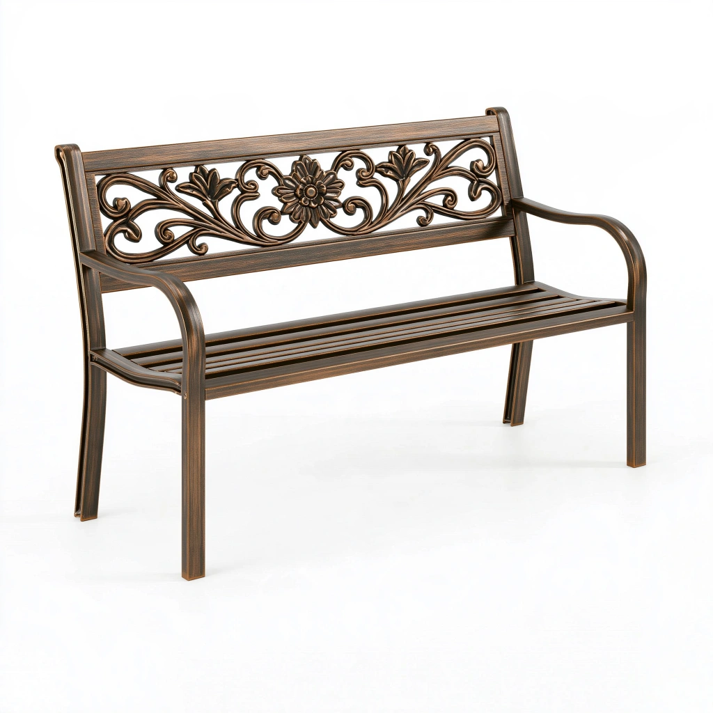 Gartenbank 127 x 60 x 88 cm Metall Bronze Blumenornament mit Armlehnen