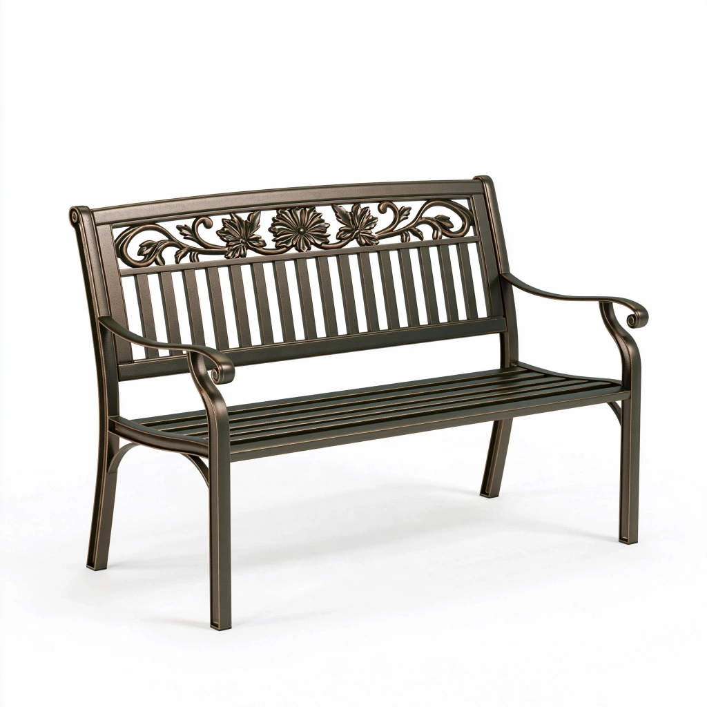 Gartenbank 120 x 60 x 90 cm Metall Bronze mit Blumenornamenten