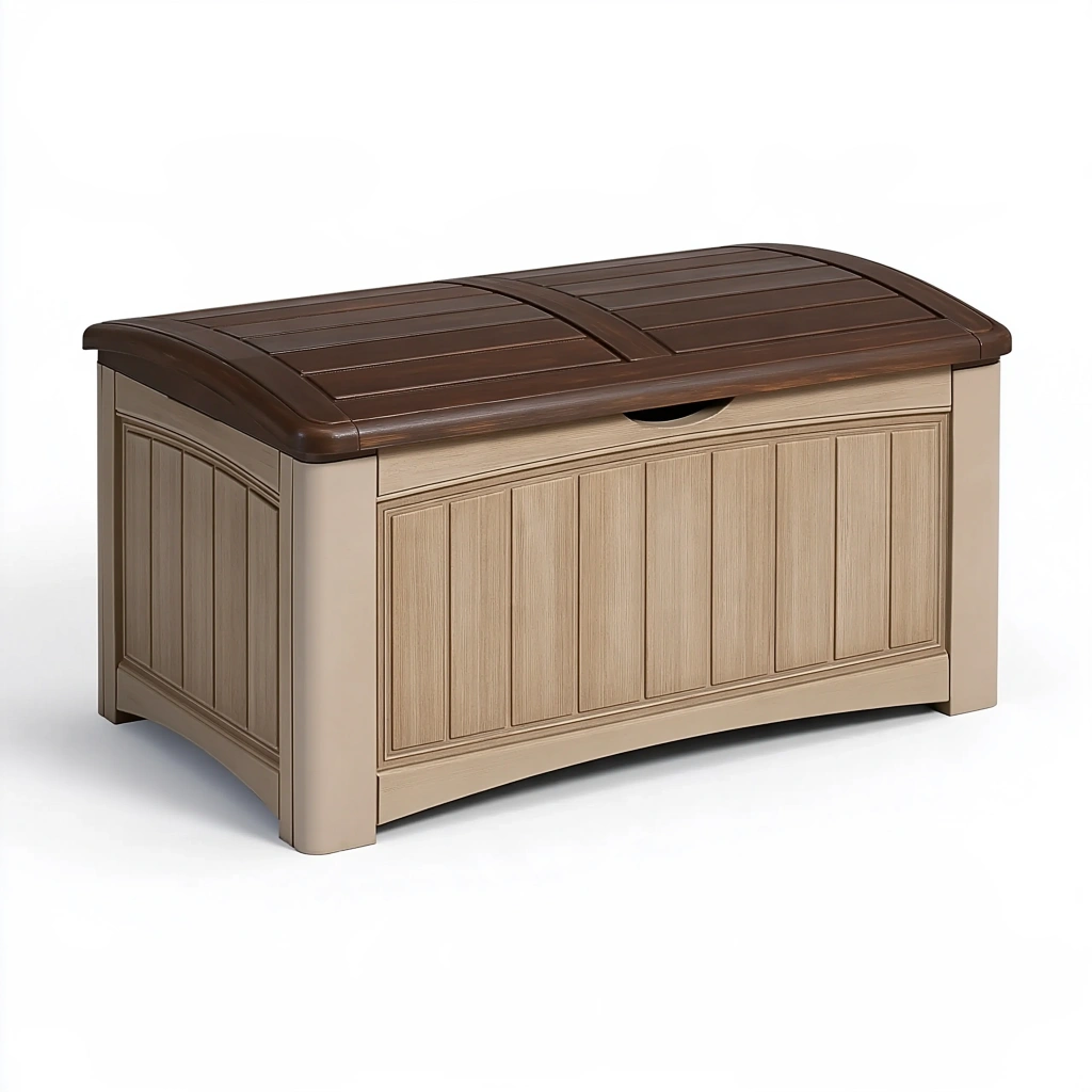 Garten-Aufbewahrungsbank 120 x 55 x 60 cm aus Kunststoff Braun Beige mit Sitzfläche