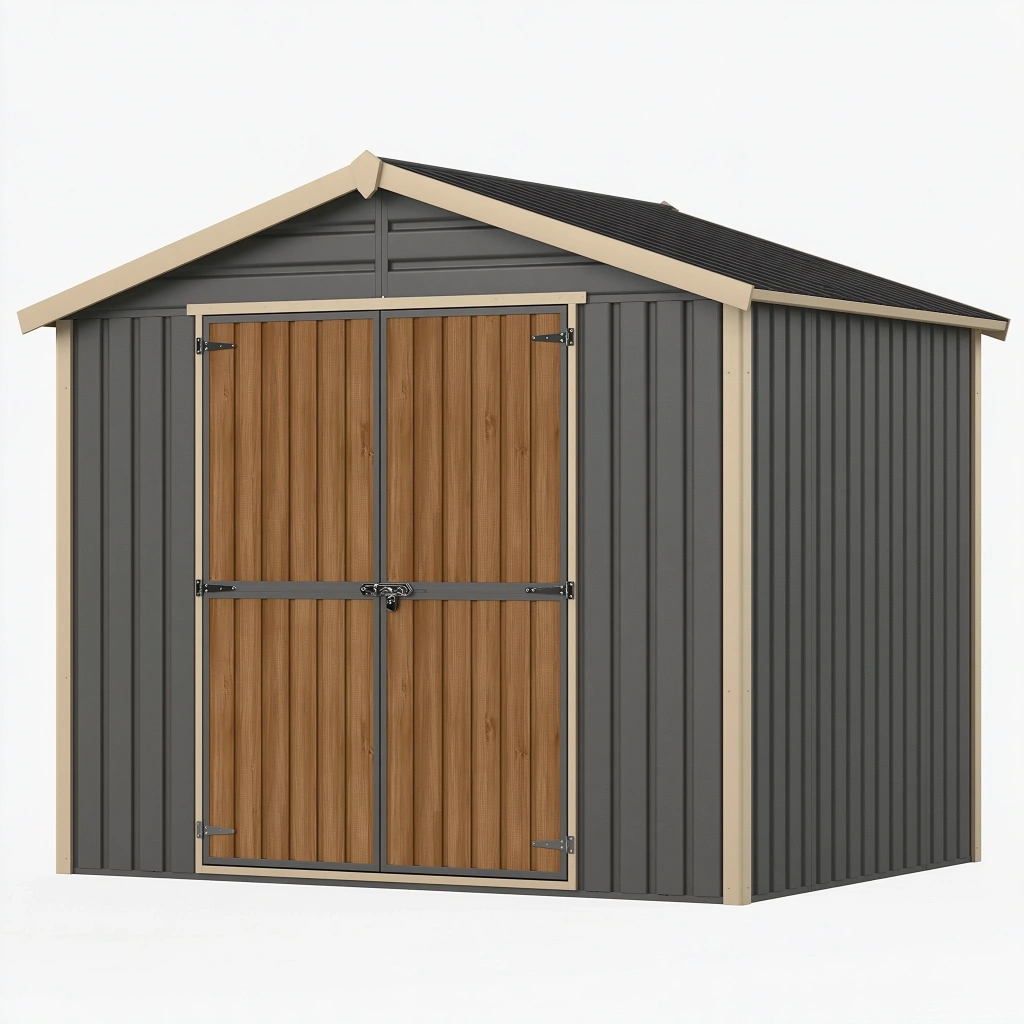 Gartengerätehaus 213 x 127 x 185 cm aus Stahl in Anthrazit Braun mit Doppeltür
