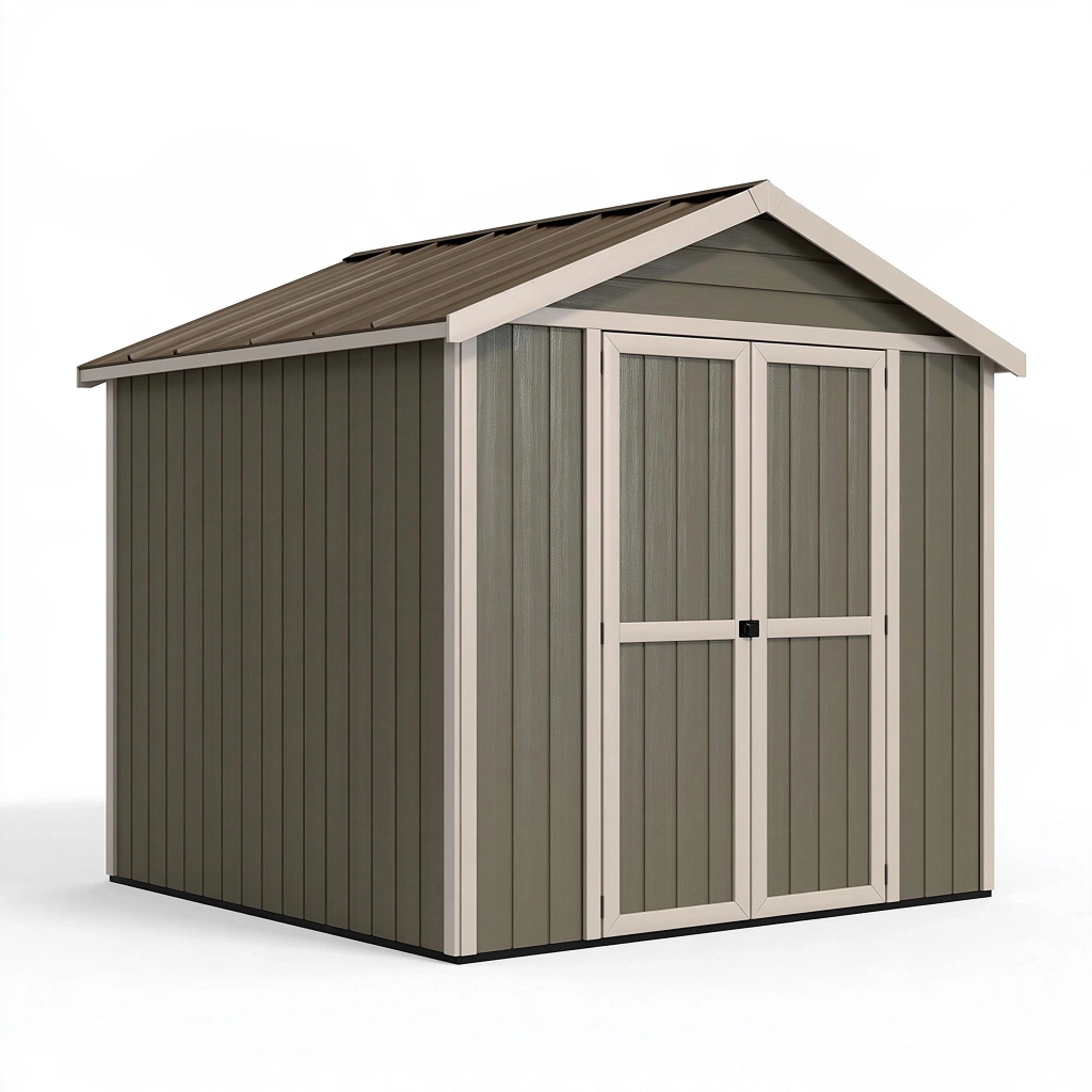Gartenhaus 185 x 125 x 205 cm aus Kunststoff grau-beige mit Doppeltür und Satteldach