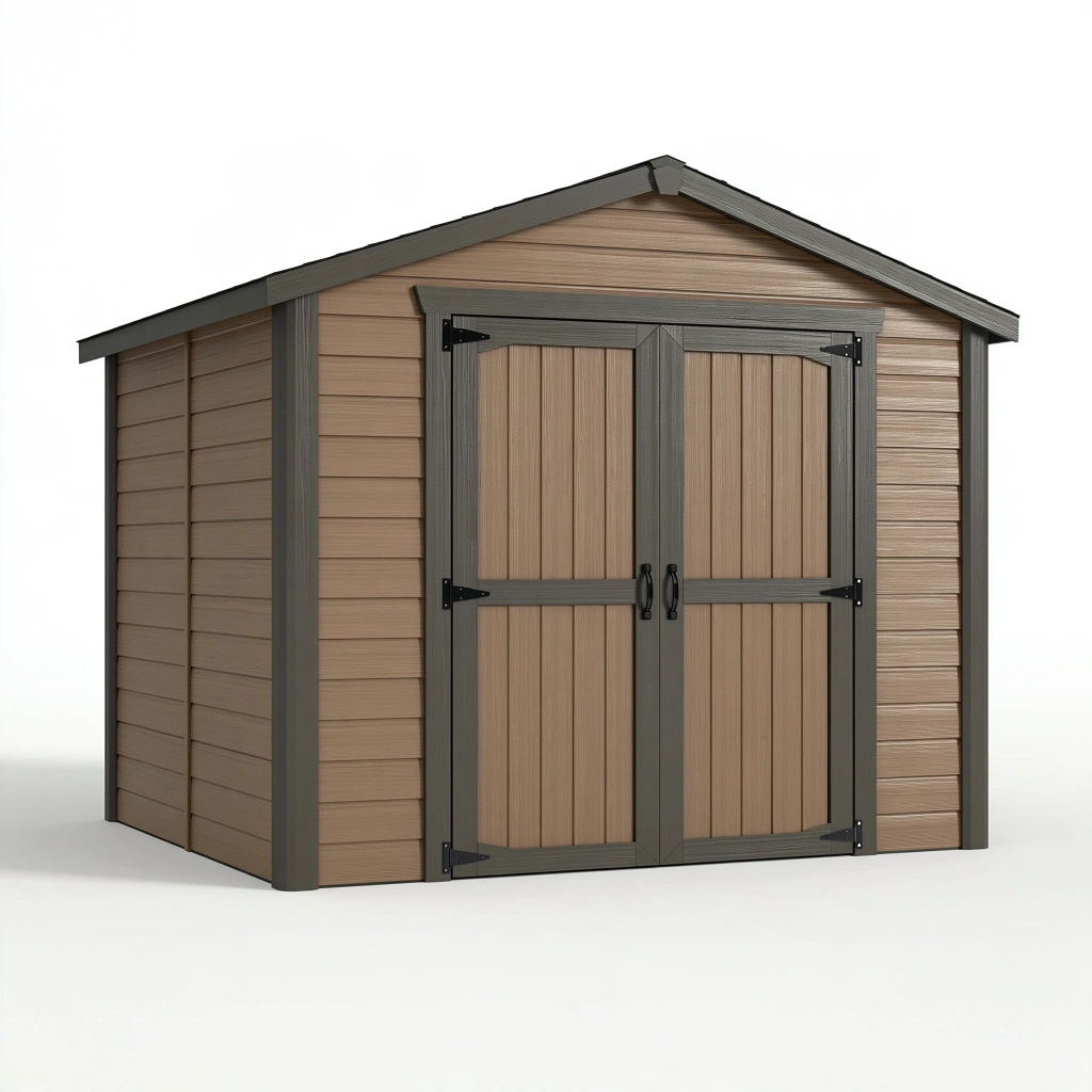 Kunststoff Gartenhaus 185 x 110 x 180 cm Braun Anthrazit mit Doppeltür wettergeschützter Geräteschuppen