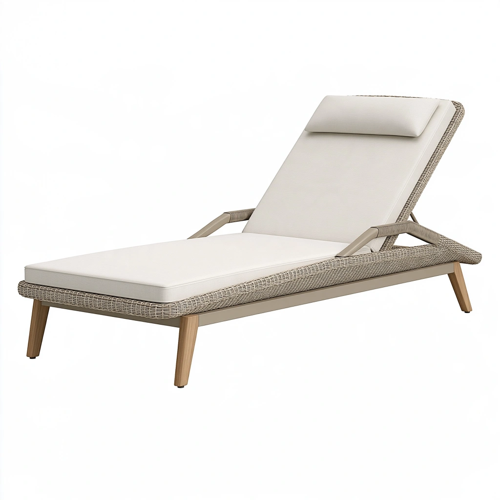 Sonnenliege 200 x 75 x 88 cm - Beige Natur Geflecht Holz verstellbar für Garten und Terrasse