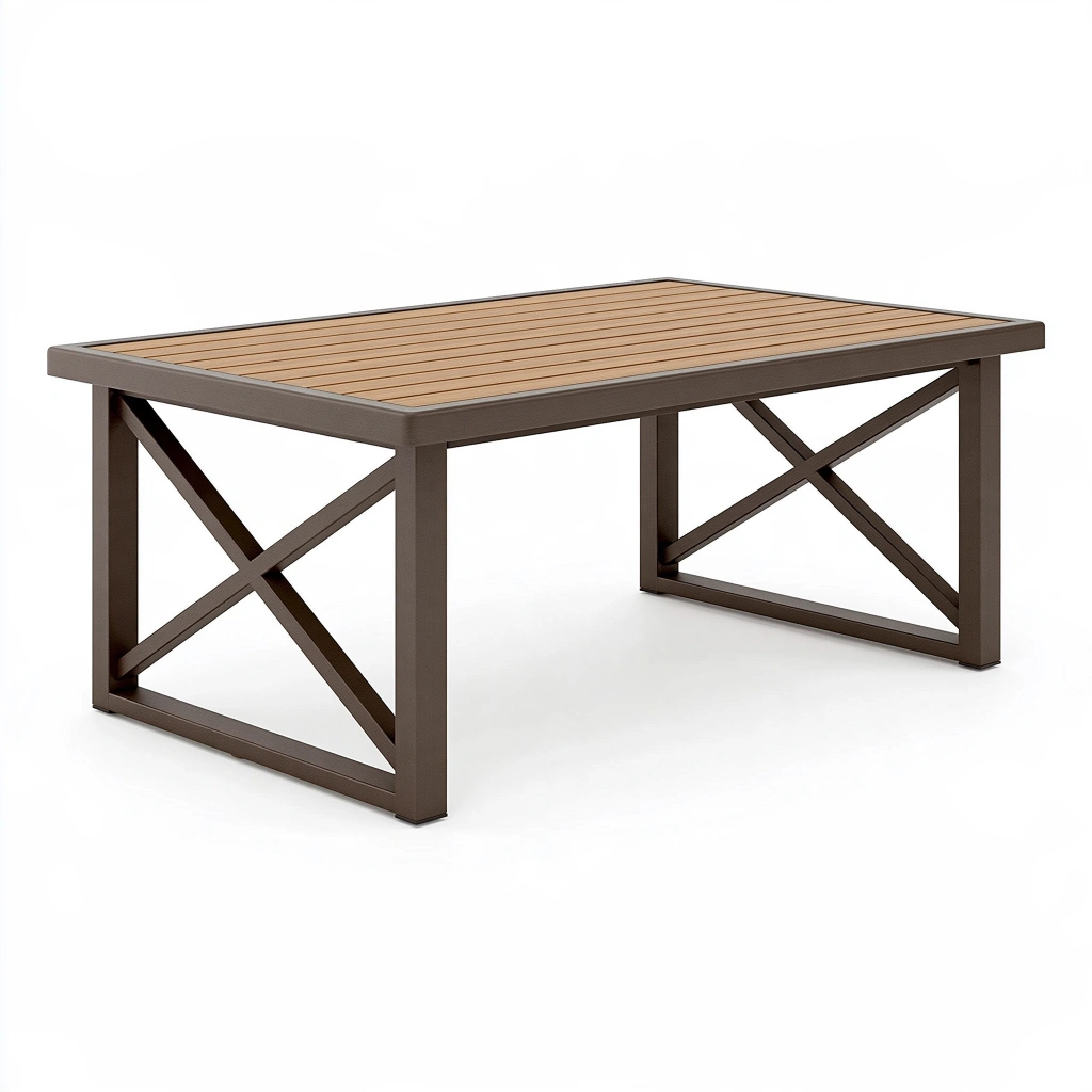 Gartentisch 150 x 90 x 75 cm Metall Holzoptik Braun rechteckig