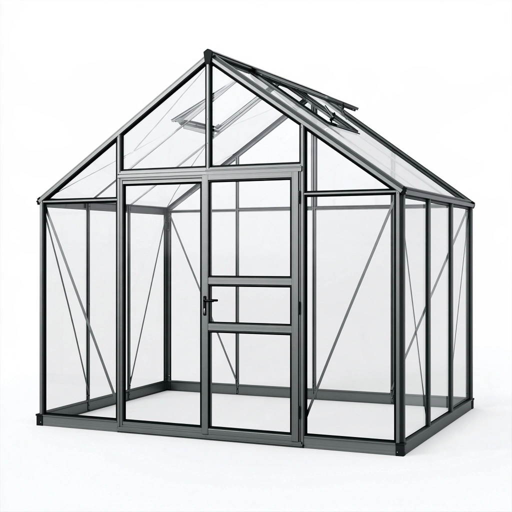Gewächshaus 190 x 190 x 195 cm Aluminium Schwarz mit transparenten Polycarbonatplatten und Dachfenster