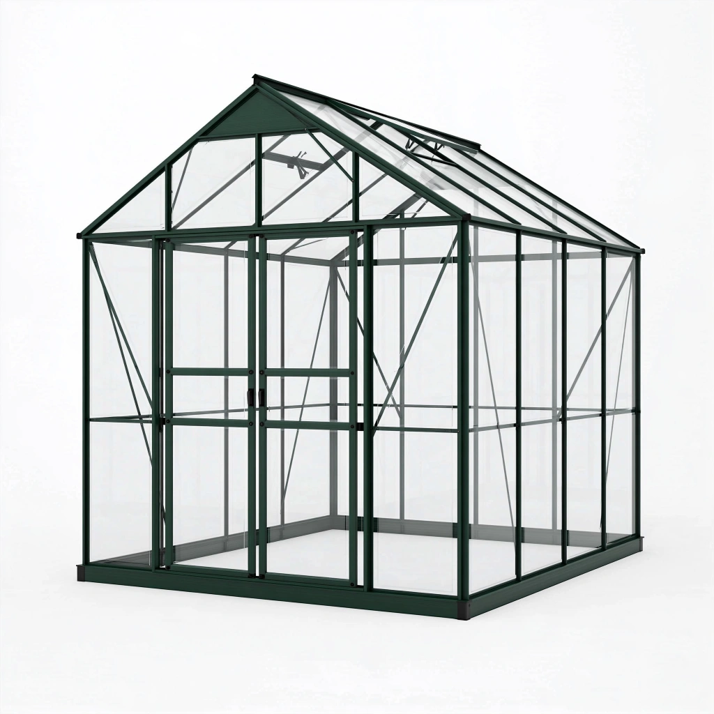 Gewächshaus 190 x 190 x 195 cm Aluminium Kunststoff Transparent Dunkelgrün für Garten mit Schiebetür