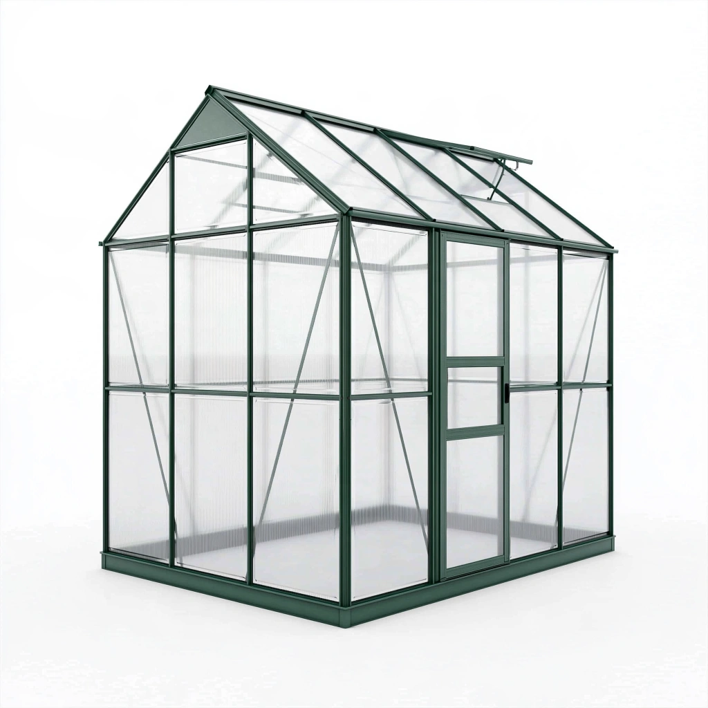 Gewächshaus 190x190x195 cm Aluminium Kunststoff Grün mit Schiebetür