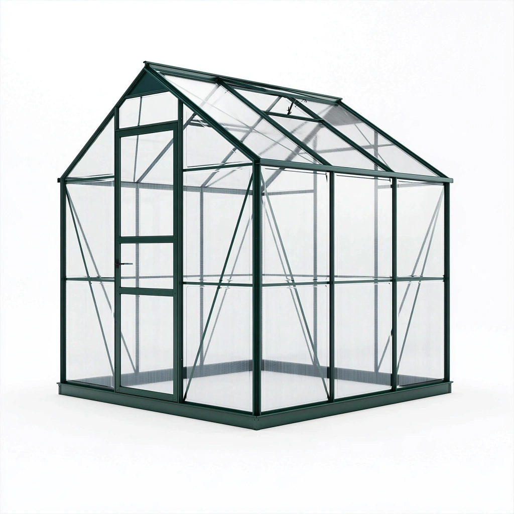Gewächshaus 190 x 190 x 195 cm aus Aluminium und transparentem Kunststoff mit Tür und Dachfenster