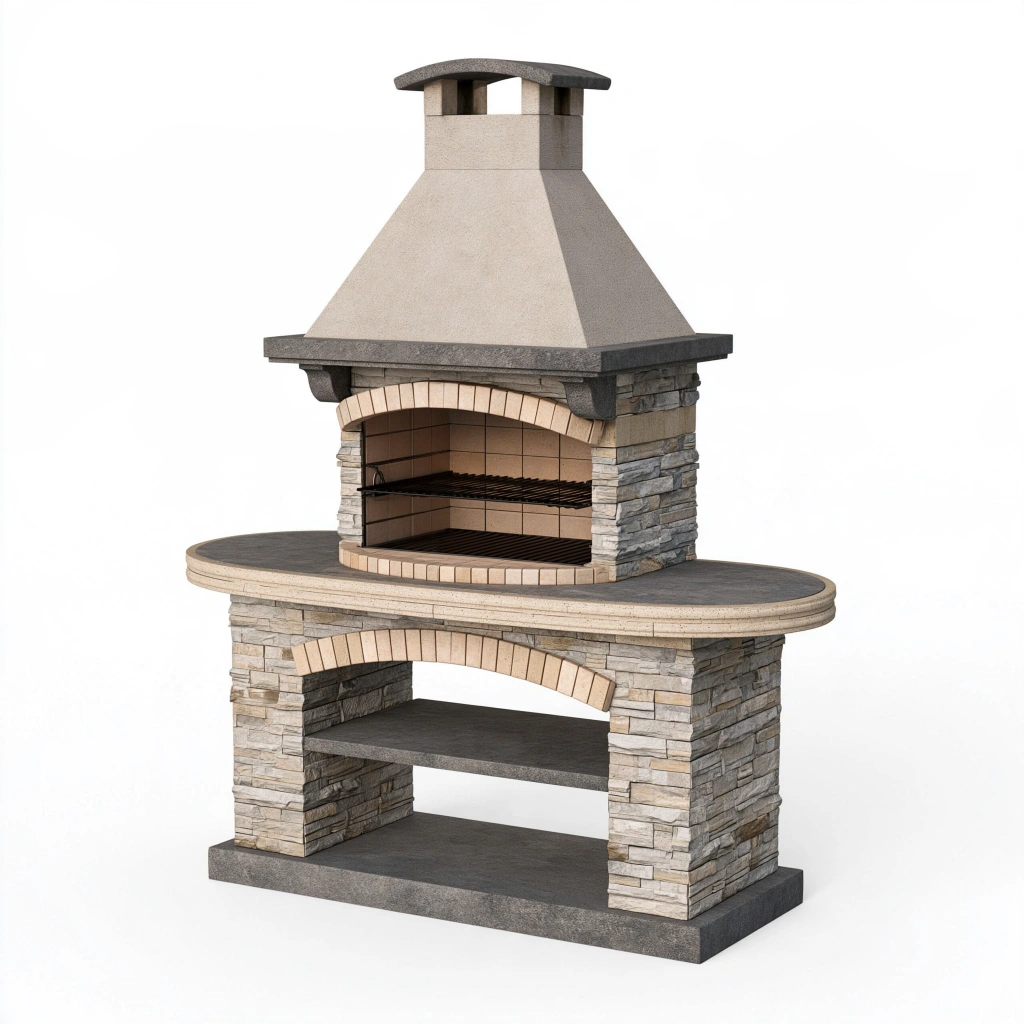 Gartengrillkamin 160 x 80 x 220 cm aus Naturstein Beige Grau mit Grillrost und Kaminabzug